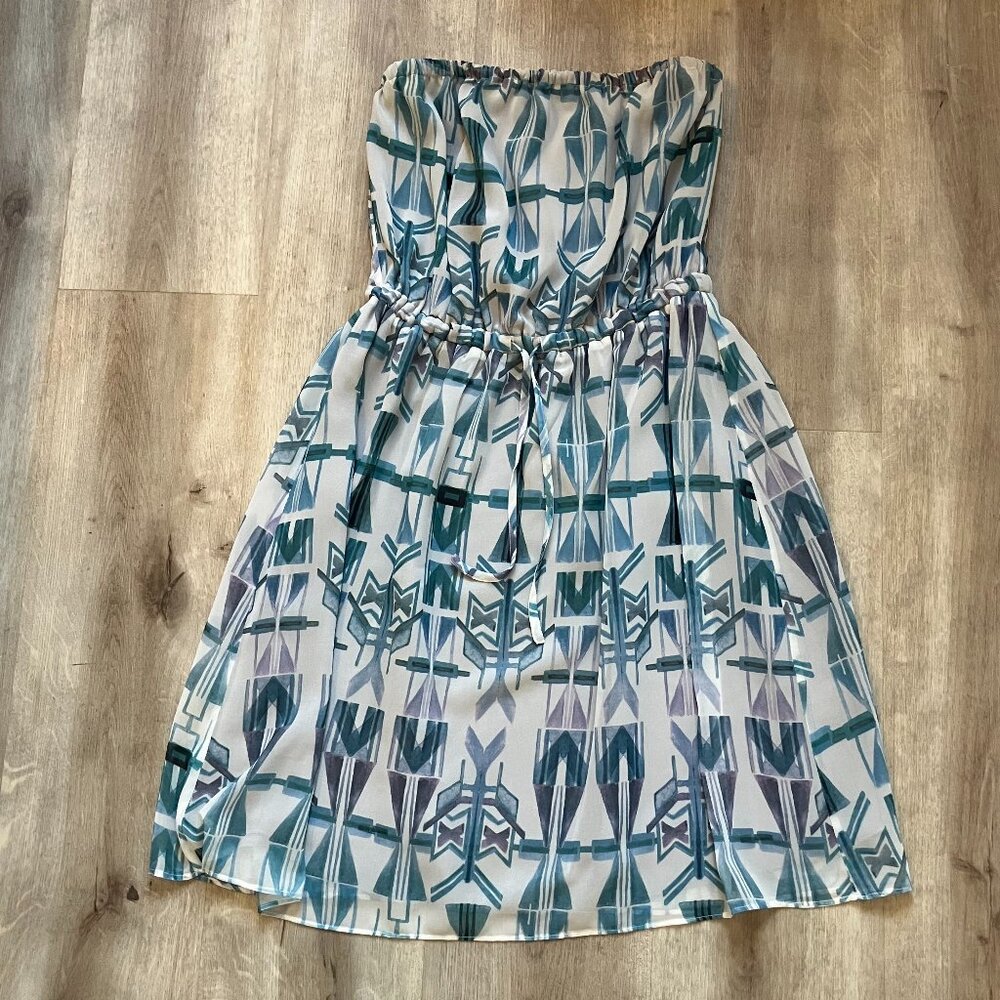 Gentle Fawn Blue Patterned Strapless Dress Women's Size M